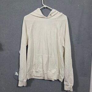 Les Tien Mens Waffle Knit Pullover Hoodie Ivory Off White Raglan Sleeve Size M